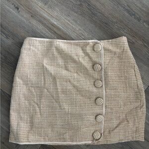 Tan Button Pleated Mini Skirt